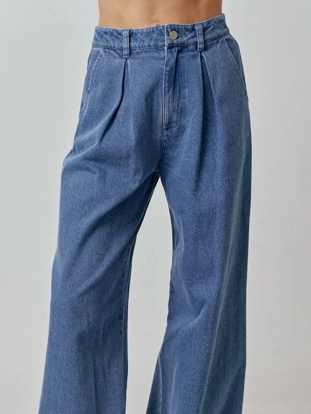 Lalavon Boutique Jeans Flowy Wide-Leg Denim Loose Palazzo Pleated Pants Size 28